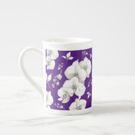 Waterverf Witte Orchidee op Paarse | Porselein Kop
