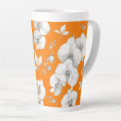 Waterverf Witte Orchidee op Sinaasappel | Latte Mok (Rechterhoek)