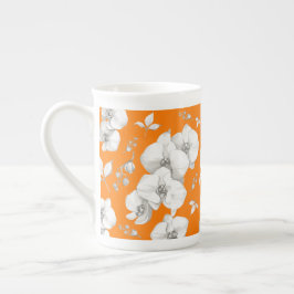Waterverf Witte Orchidee op Sinaasappel | Porselein Kop