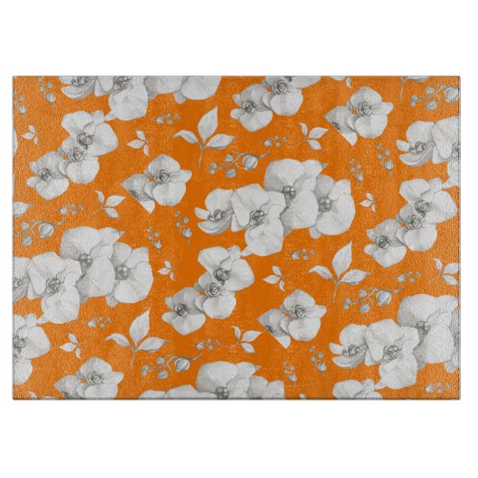 Waterverf Witte Orchidee op Sinaasappel | Snijplank (Voorkant)