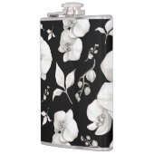 Waterverf Witte Orchidee op Zwart | Heupfles (Links)