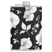 Waterverf Witte Orchidee op Zwart | Heupfles (Voorkant)