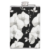 Waterverf Witte Orchidee op Zwart | Heupfles (Achterkant)
