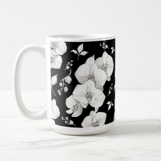 Waterverf Witte Orchidee op Zwart | Koffiemok (Links)