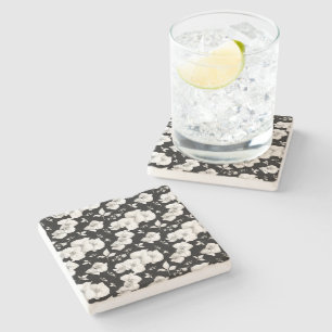 Waterverf Witte Orchidee op Zwart   Stenen Onderzetter