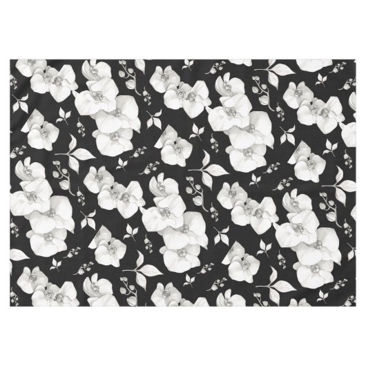 Waterverf Witte Orchidee op Zwart | Tafelkleed (Voorkant (Horizontaal))
