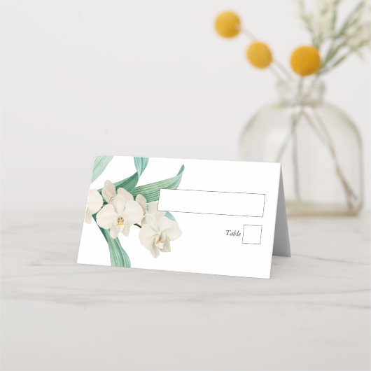 Waterverf Witte Orchideeën Bloemige Bruiloft Plaatskaartje (Voorkant)