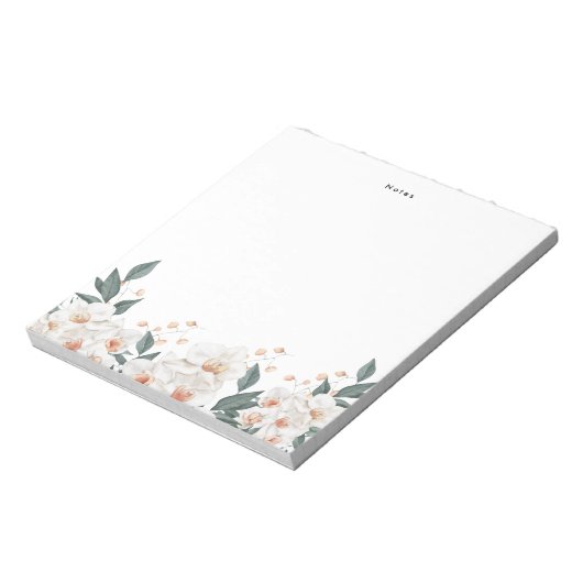 Waterverf witte orchideeën en bloemblaadje geperso notitieblok (Linkerzijde)