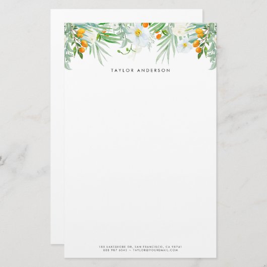 Waterverf Witte Orchideeën en Kumquats Custom Briefpapier (Voorkant / Achterkant)