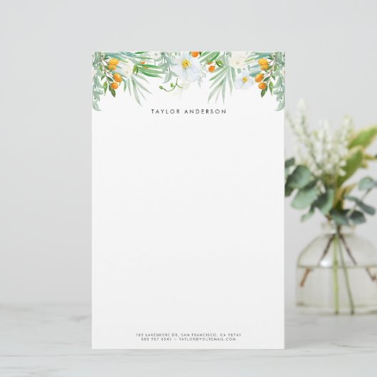 Waterverf Witte Orchideeën en Kumquats Custom Briefpapier (Staand voorkant)