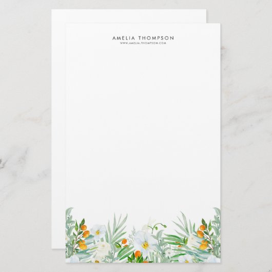 Waterverf Witte Orchideeën & Kumquats Garland Cust Briefpapier (Voorkant / Achterkant)