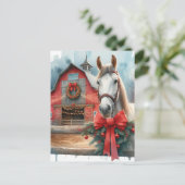 Waterverf Witte Paard en Feestelijke Boerderij Ker Briefkaart (Staand voorkant)