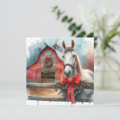 Waterverf Witte Paard en Feestelijke Boerderij Ker Feestdagenkaart (Staand voorkant)