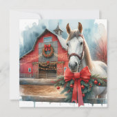 Waterverf Witte Paard en Feestelijke Boerderij Ker Feestdagenkaart (Voorkant)