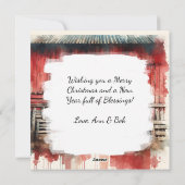 Waterverf Witte Paard en Feestelijke Boerderij Ker Feestdagenkaart (Achterkant)