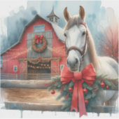 Waterverf Witte Paard en Feestelijke Boerderij Ker Sticker (Voorkant)