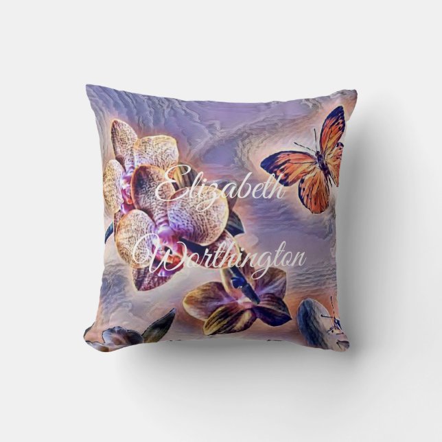  Waterverf Witte Paars Roze Orchidee Bloem Kussen (Voorkant)