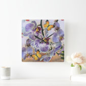  Waterverf Witte Paars Roze Orchidee Bloem Vierkante Klok (Huis)