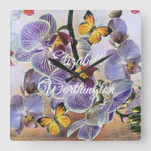  Waterverf Witte Paars Roze Orchidee Bloem Vierkante Klok