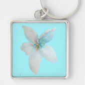 Waterverf witte pastelbloem sleutelhanger (Voorkant)