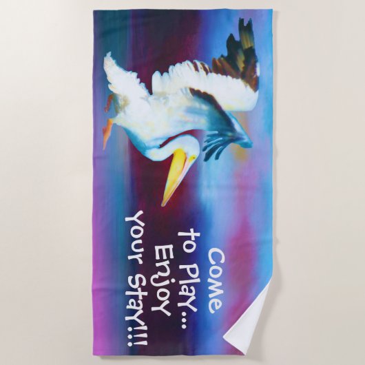 waterverf witte pelicaanse badhanddoek (Voorkant)