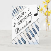 Waterverf Witte Pianotoetsen Pianist Verjaardag Kaart (Gele Bloem)