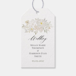 Waterverf Witte Pioen Huwelijk  Gift Tags Cadeaulabel