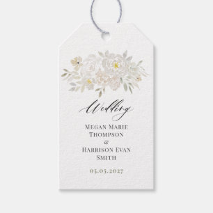 Waterverf Witte Pioen Huwelijk  Gift Tags Cadeaulabel