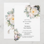 Waterverf Witte Pioenrozen Brunch & Bubbels Kaart (Voorkant / Achterkant)