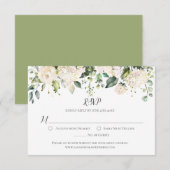 Waterverf Witte Pioenrozen en Rozen Groenery RSVP Kaartje (Voorkant / Achterkant)