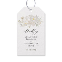 Waterverf Witte Pioenrozen Huwelijk  Gift Tags