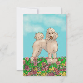 Waterverf Witte Poedel en Bloemen Opmerking Kaart