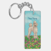 Waterverf witte poedel met bloemen sleutelhanger (Voorkant Links)