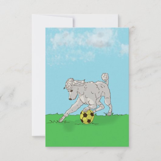 Waterverf Witte Poedel met Voetbal Note Kaart (Voorkant)