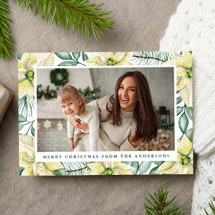 Waterverf Witte Poinsettia Bloemen Foto Feestdagenkaart