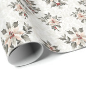Waterverf Witte Poinsettias Groene Bladeren Cadeaupapier (Rol Hoek)