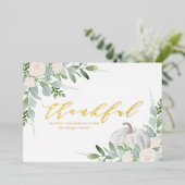 Waterverf Witte pompoen en groen Thanksgiving Folie Feestdagenkaart (Staand Voorkant)