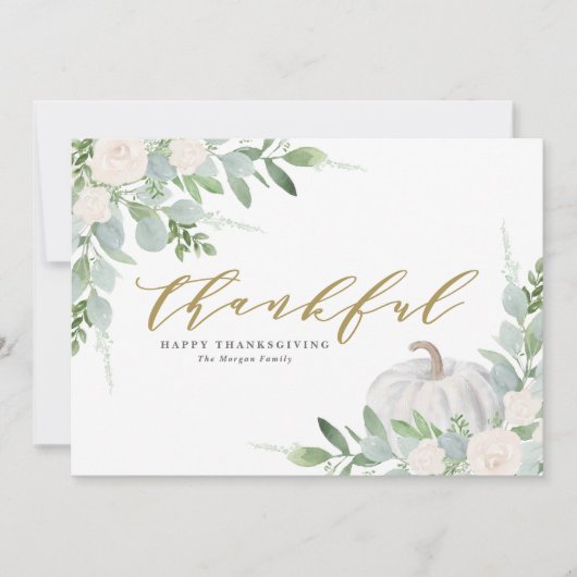 Waterverf Witte Pompoen Happy Thanksgiving Feestdagenkaart (Voorkant)