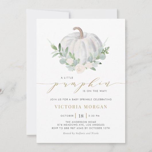 Waterverf Witte Pompoen Herfst Baby Sprinkle Kaart (Voorkant)