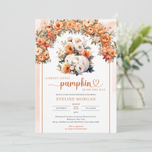 Waterverf Witte Pompoen Herfst Bloemboog herfst Kaart (Staand voorkant)