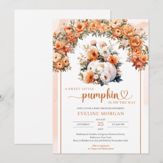 Waterverf Witte Pompoen Herfst Bloemboog herfst Kaart (Voorkant / Achterkant)