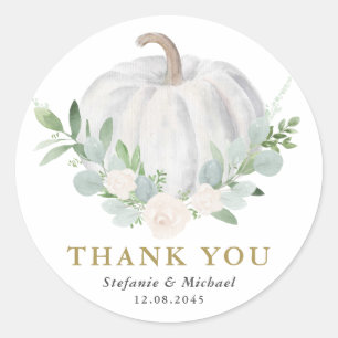 Waterverf witte pompoen herfst bruiloft dank u ronde sticker