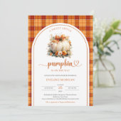 Waterverf witte pompoen herfst herfstbloemen plaid kaart (Staand voorkant)