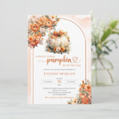 Waterverf witte pompoen herfstpioenen herfst meisj kaart (Staand voorkant)