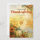Waterverf Witte Pompoen Thanksgiving Diner Kaart (Voorkant)