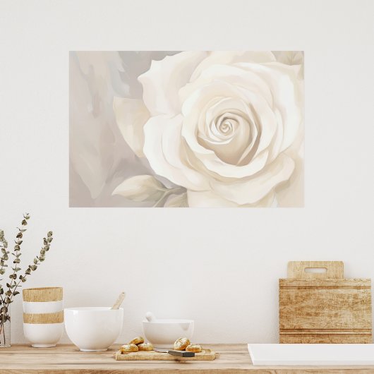 Waterverf witte roos abstracte bloem. poster (Keuken)