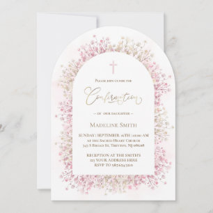 waterverf witte roze bloemen Communie Kaart