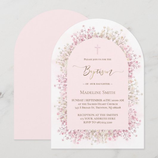 waterverf witte roze bloemen Doop Kaart (Voorkant / Achterkant)