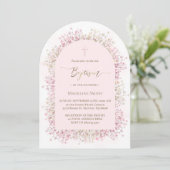 waterverf witte roze bloemen Doop Kaart (Staand voorkant)