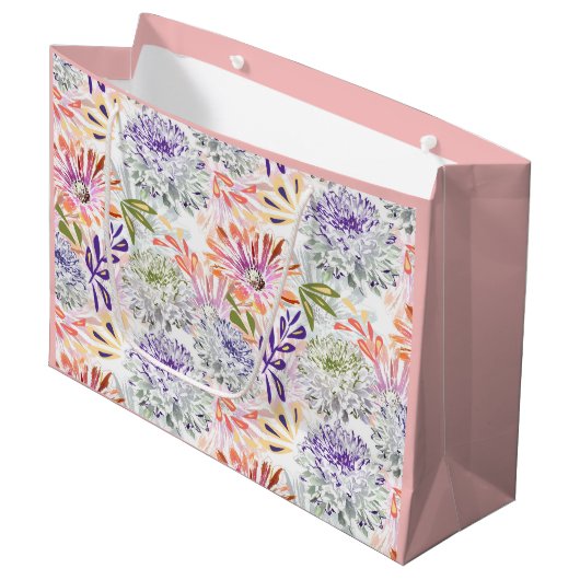 Waterverf witte, roze bloemen groot cadeauzakje (Voorkant Gekanteld)